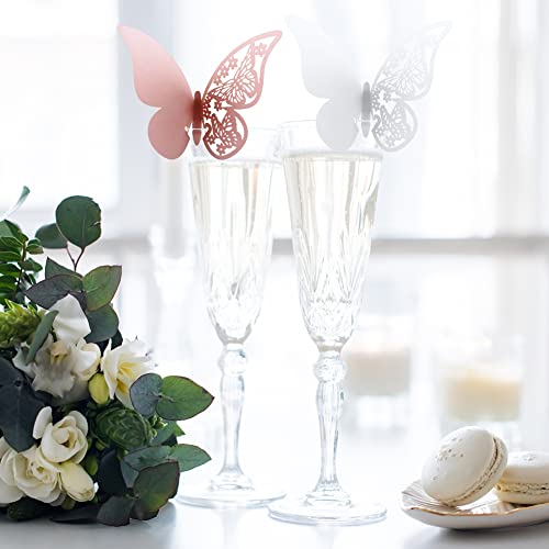 Tischkarten für Weingläser,50 Stücke Hochzeit Tischkarten Platzkarten Namenskarten Hohl Schmetterling Tischdeko Karte Hochzeitsgast Karten für Weinglas Bankette Tischdekoration Geburtstag Party,Rosa