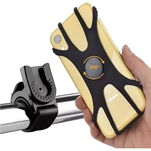 Kinizuxi Bike Phone Mount,360°Rotation Detachable Handlebar of Motorcycle Phone Mount,Adjustable Silicone Bike Phone Holder Compatible for iPhone,Android Cell Phones(Black)