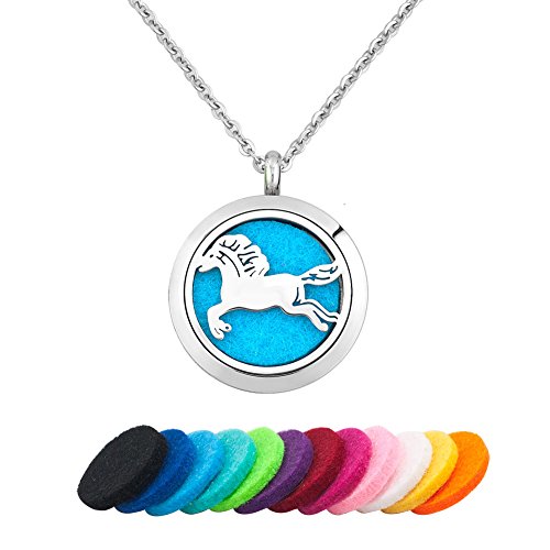 Third Time Charm Animal Essential Oil Diffuser Necklace Aromatherapy Jewelry Locket, 12 Refill Pads (Horse)
