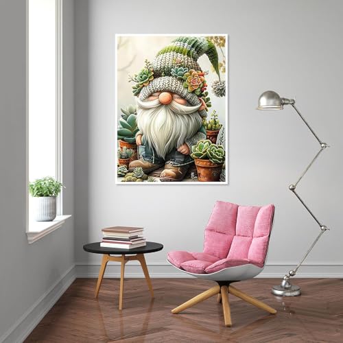 Image of Gnome Succulents Stamped Cross Stitch Kits - Easy Gnome Counted Cross Stitch Kits for Beginners Adults Needlepoint Cross-Stitch Patterns Dimensions Needlecrafts Embroidery Kits Arts and Crafts