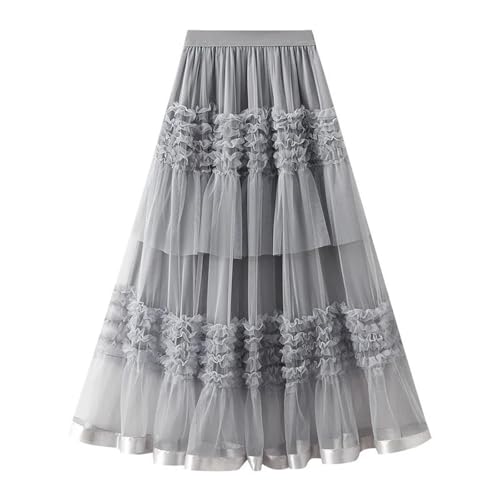 Women's High Waist Pleated Mesh Maxi Skirt Loose Fit Floor Length Cake Skirt Vintage Style Chic Fashion Skirt3