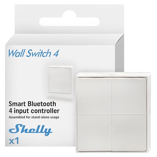 Shelly BLU Wall Switch 4 Stand-Alone - Bluetooth-Schalter, Кeine Verkabelung Еrforderlich, Beleuchtung, Multi-Klick, Starke Verschlüsselung, Alexa & Google Home, Bluetooth Gateway Erforderlich