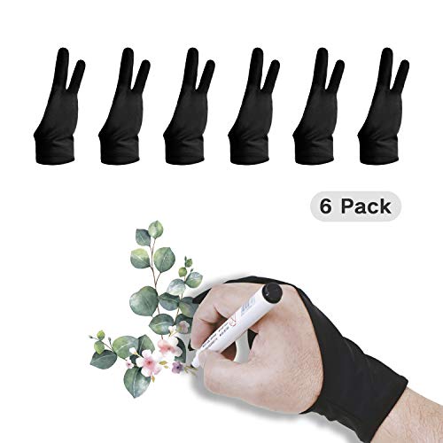 Veejoda Two Finger Artist Glove 6PCS, Anti Smudge Drawing Glove for Graphic Tablet