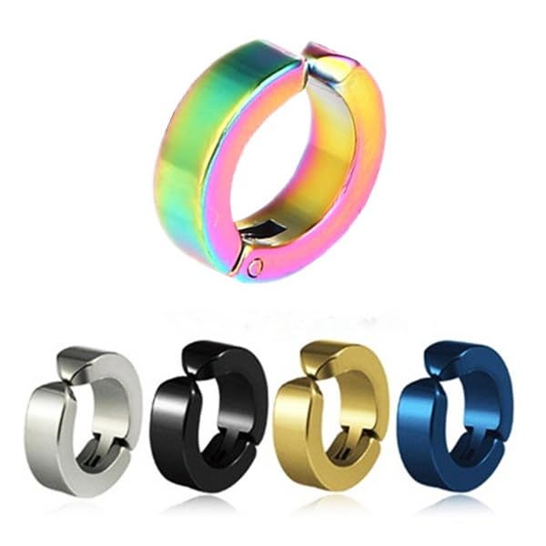 Earrings men boys boyfriend girls women gents unisex Valentine gifts Stainless Steel Piercing Clip on Screw Bali Pierced Hoop Stud Huggie Magnetic earrings for boys silver black gold blue M171-image-4