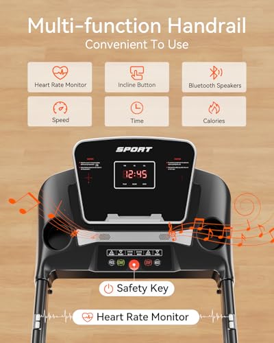 LIJIUJIA Treadmills for Home, Folding Treadmill with 15% Auto Incline, 3.0HP Walking Pad Treadmill, 300 lbs Capacity, Max Speed 6.2 MPH, Bluetooth Speaker & Heart Rate Sensor, LED Display - Image 5