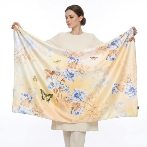 Image of Floral Printed Silk stole | silk Scarf for Women | stylish silk stole for women | Soft Lightweight Stole, Shawl & Neck Wrap | Scarf for Wedding, Party, Travel & Casual Wear