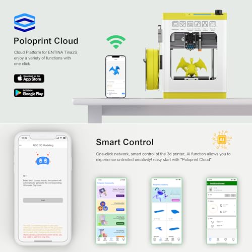 Image of Entina 3D Printers Tina2S with Wi-Fi Cloud Printing, Fully Assembled and Auto Leveling Mini 3D Printer for Beginners, High Precision Printer with Smart Control and Heated Spring Steel Build Plate