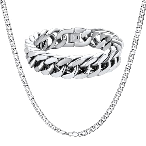 ChainsHouse Cuban Chain Necklace for Men 5mm and Hip Hop Cuban Bracelet for Men
