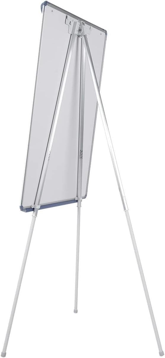 Bi-Joy Pizarra Blanca Magnética con Caballete Trípode, 70 x 100 cm, Marco Gris y azul, con Bandeja y Clip Ajustable para Bloques