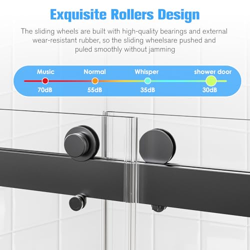 Image of 68-72 inch W x 76 inch H Frameless Double Sliding Shower Door w /Soft-Close, Bathroom Glass Doors with 3 /8 inch (10mm) SGCC Tempered Glass & Stainless Steel Handle, Reversible Installation, Matte Black
