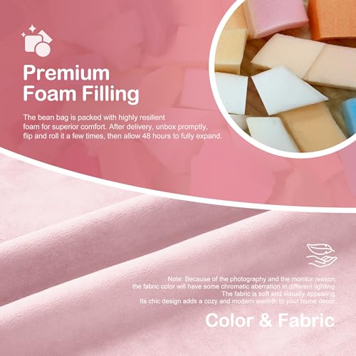 Image of 6FT Bean Bag Chair 6'Giant Bean Bag Chairs with Adults, Large Beanbag Chair | Bean bag Lounger with Machine Washable Cover Dutch Velvet Fabric, Comfy Chairs for Living Room Bedroom Dorm, Pink