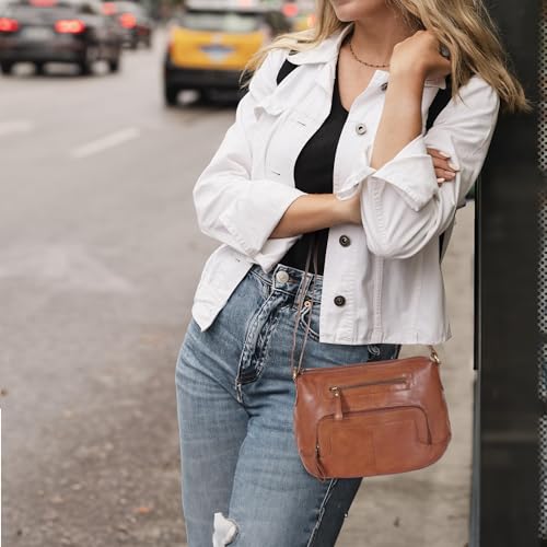 Image of Oak Leathers Women's Crossbody Bag - Genuine Leather Crossover Shoulder Purse With Adjustable Sling Strap - Medium Size