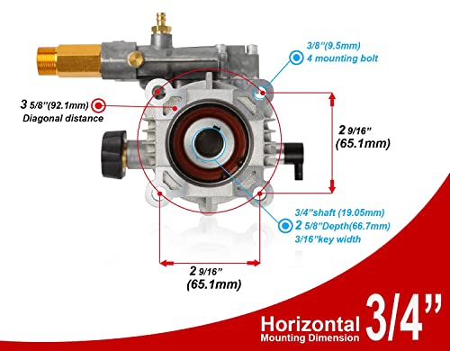 Yamatic 3/4" Shaft Horizontal Pressure Washer Pump 3100 Psi @ 2.5 Gpm Replacement Pump With 5 Color Tips, Original Engineering For Most Brand Gas Engine Power Washer #TOP2