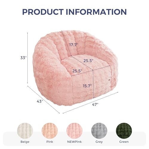 Image of MAXYOYO Giant Bean Bag Chair for Adults, Stuffed Shell-Shaped Large Bean Bag Couch, Cozy Living Room Chair with Filler, Lazy Floor Sofa for Bedroom Living Room, Pale Pink