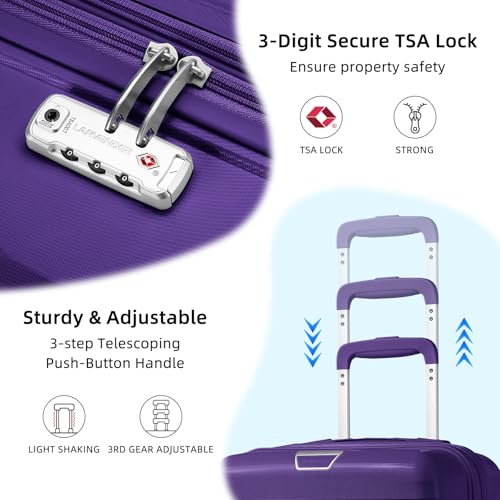 Image of LARVENDER Carry On Luggage 22x14x9 Airline Approved, Suitcases with Wheels | Hardside PP Carry On Suitcase with Backpack, Luggage Sets for Women Men, TSA Lock, Grape Purple