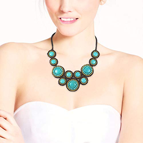 Aeravida Mosaic Circles Simulated Turquoise Stone Unique Collar Necklace #TOP2