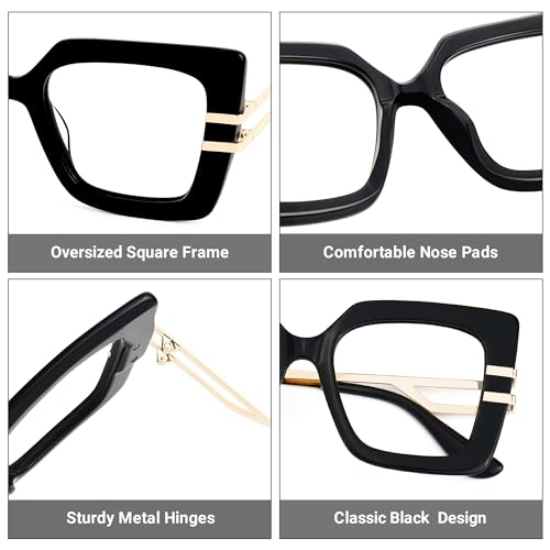 Image of Zeelool Oversized Square Eyeglasses for Women with Non-prescription Clear Lens ZJGX444789-02 Black