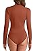 LYANER Women's Wraped Deep V Neck Ruched Long Sleeve Leotard Bodysuit Tops Burnt Orange# Large