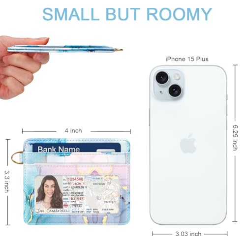 Image of Slim Minimalist Pocket Credit Card Holder Wallet Women | RFID Blocking Lightweight Thin Small Cute Card Cases, Gradient Marble