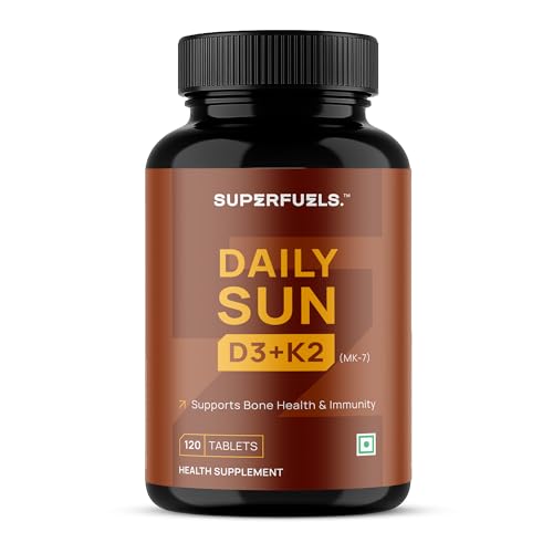 Image of DAILY SUN Vitamin D3 K2 Supplement | Vitamin D Supplement with Vitamin K2 Mk7 | Supports Bone Health & Immunity | 120 Tablets