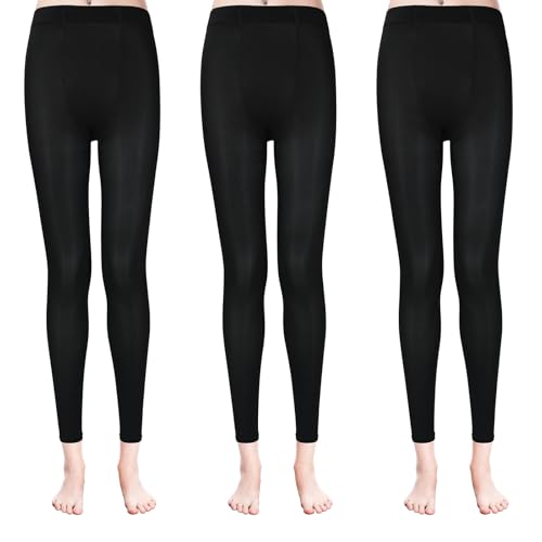 KOOOGEAR 3 pares de medias de ballet sin pie negras para mujer, 80 denier, mallas opacas suaves, Negro , M-L Grande
