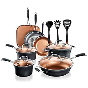 NutriChef Stackable Pots and Pans Set – 14-pcs Luxurious Stackable Cookware Set – Sauce Pans Nonstick Set with Lids– Healthy Food-Grade Copper Non-Stick Ceramic Coating – PTFE, PFOA, and PFOS Free