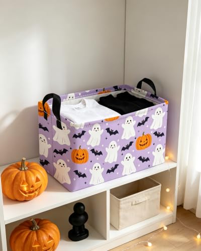 Image of Essme Rectangular Halloween Baskets,Ghost Storage Box,Cute Basket for Kids Room Decor, Book Bins,Shelf Basket.(Purple Halloween