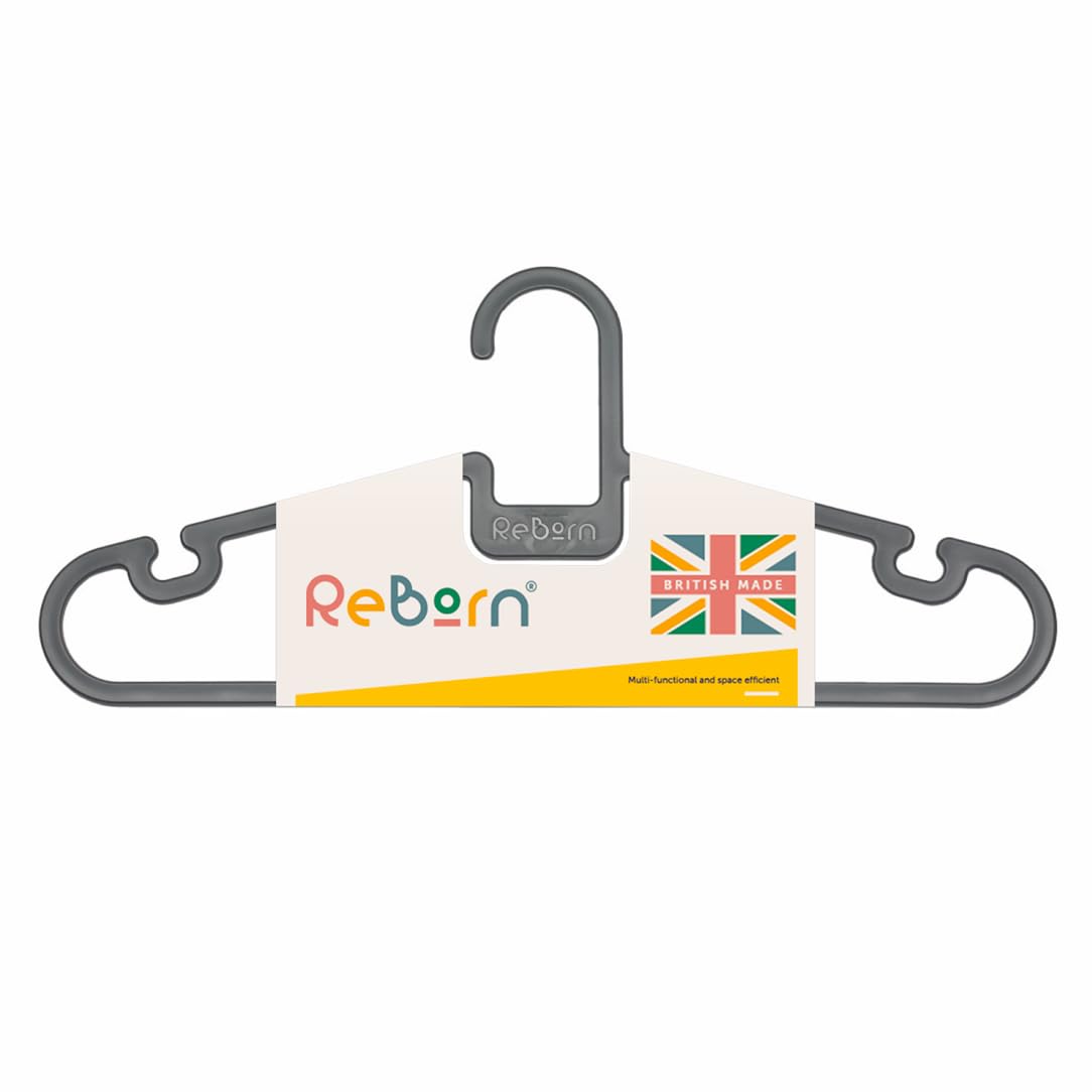 ReBorn - Recycled Coat Hangers (Pack of 5) - Clothing & Wardrobe Storage - Notches to Hang Garments with Thin Straps - Tie/Belt Hanger - Robust Compact Design - Made in Britain