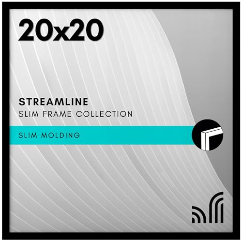 Americanflat 20x20 Picture Frame with Polished Plexiglass - Streamline Collection - Thin Border Square Frame for Wall Display - Hanging Hardware Included - Black