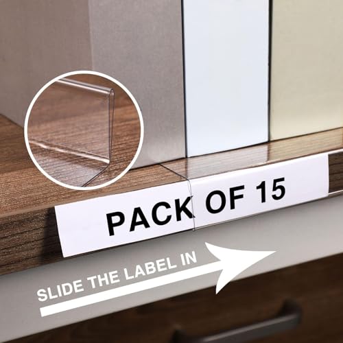 15 Stück Bewegliche Regal Etikettenhalter Klar Regale Tags Bewegliche Bibliothek Regal Markierungen Transparenter Regal Etikettenhalter für Klassenzimmer Büro (9,06 x 3,03 x 1,57 Zoll)