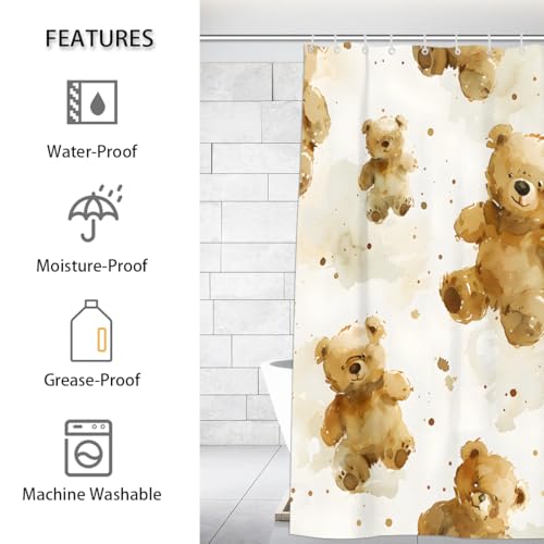 Rideau de douche rustique ours aquarelle étanche bain - 3