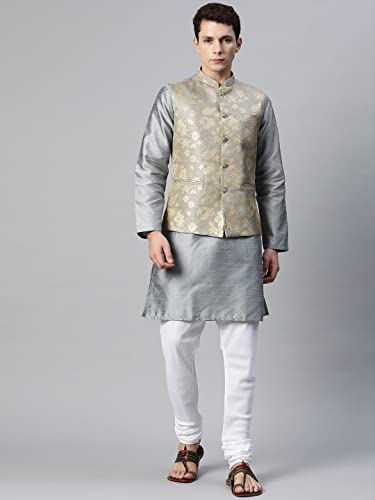 Image of MANQ Men Woven Jaquard Silk Nehru Jacket