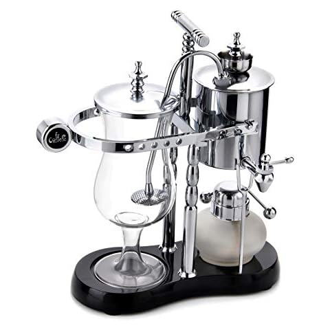 Diguo Belgian/Belgium Luxury Royal Family Balance Siphon/Syphon Coffee Maker. Elegant Double Ridged Fulcrum with Tee handle (Classic Silver) Cover