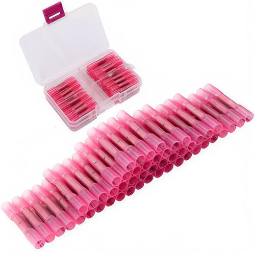 Terminales termorretráctiles, kit terminales empalme tope crimpado CESFONJER termorretráctiles, conectores sin soldadura rojos, conectores cables a prueba agua 50piezas para cable 22-16AWG