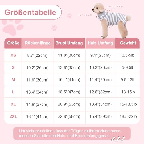 TQFlow Hundbody Nach Op, Body Hund Kastration Wundschutzanzüge Hündin Rüde, Wundschutz Professioneller Pet Recovery Suit, Operationsbody Hund Body Atmungsaktiv Hunde Einteiler (Grau,XS)