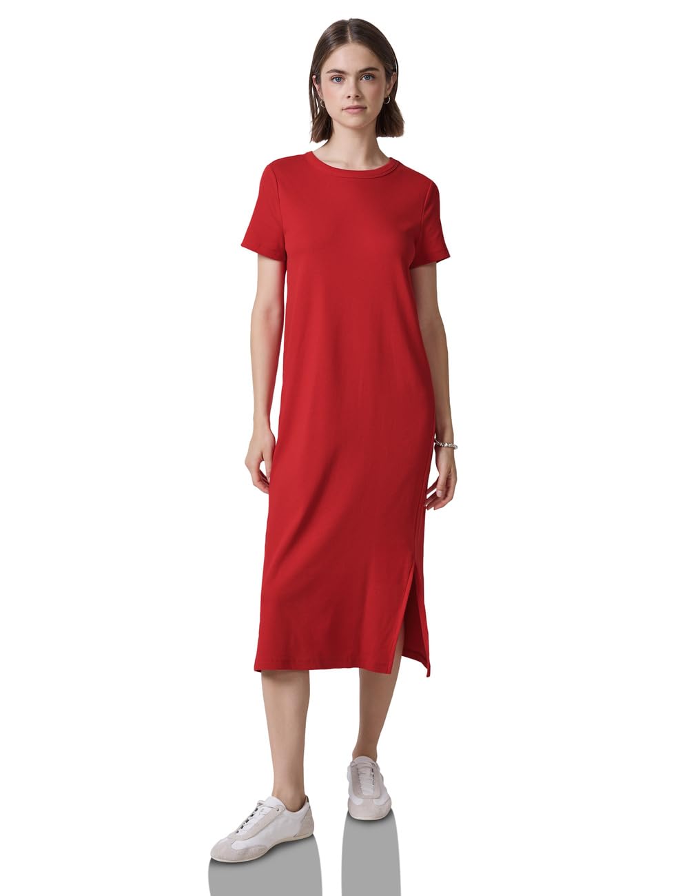 Street One Studio Women's 1408797 Dress with Ribbed Structure, Mandarin Red, 12