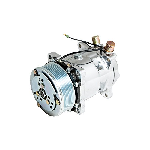 Top Street Performance HC5004C A/C Compressor with Silver Clutch (Chromed Serpentine-Belt Sanden 508 R134A Type)