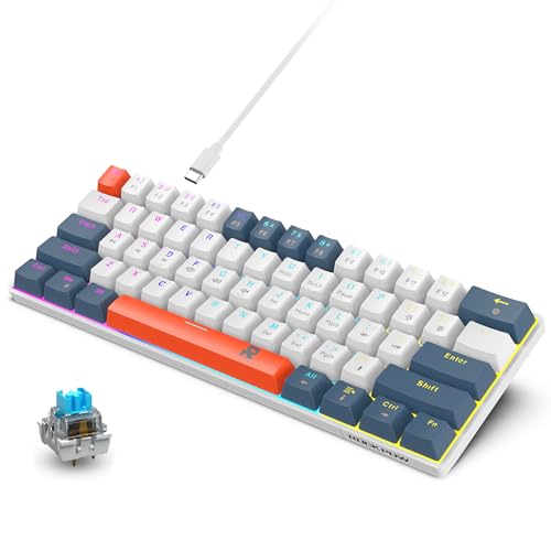 Image of ROCK POW 60% Mechanical Gaming Keyboard, 61keys RGB Backlit Ultra-Compact Mini Keyboard, Waterproof Mini Compact Keyboard for PC /Mac Gamer, Typist, Trip Hot Swappable Blue Switch