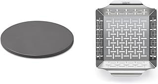 Weber glasierter Pizzastein klein, rund, 26 cm 18413 Schwarz & 6481 Deluxe Gem sekorb 19x24 cm, Grillkorb, f r Fisch, Fleisch und Gem se, aus Edelstahl