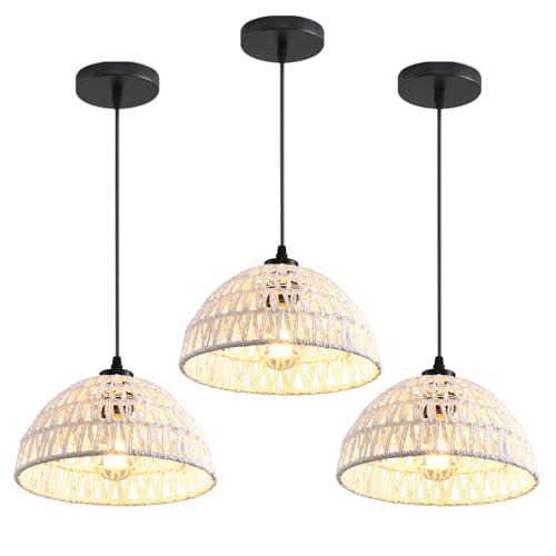 50% de descuento en lámparas colgantes de ratán blanco, 3 unidades