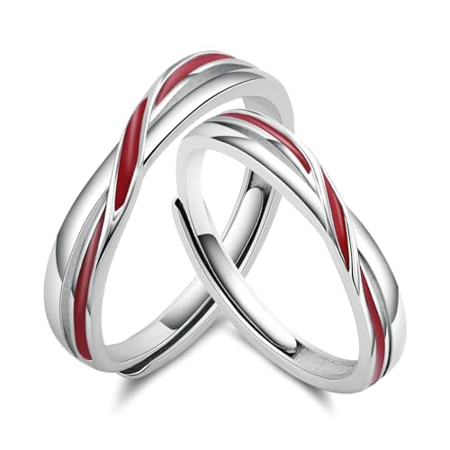 MILANG Anillo de pareja ajustable de plata pura con hilo rojo, alianzas de boda y anillos de promesa, regalo de San Valentín para mujer y hombre, Metal, Sin piedras preciosas