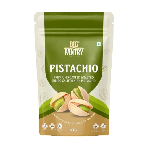 Image of BIG Pantry Premium Roasted & Salted California Pistachios 200g | Jumbo Shelled Pista | Crunchy Protein-Rich Dry Fruits | Gluten Free | Resealable Freshness Pouch (Pack Of 1)