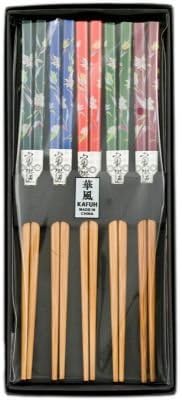 Japanese 5 Pair Traditional Japanese Maple Leaf Design Chopsticks Set Dining Table Starter Kit Beautiful Gift Item Nicely Packaged (Momiji Maple Leaves)