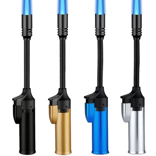 Pack de 4 encendedores de llama de butano con cuello flexible y seguro miniatura 1
