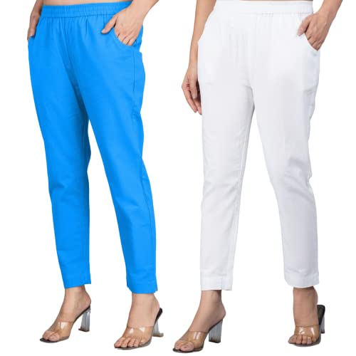 Image of Regular Fit Fully Elastic Waist Ankle Length Premium Cotton Casual Trouser Pant (Combo Pack of 2)