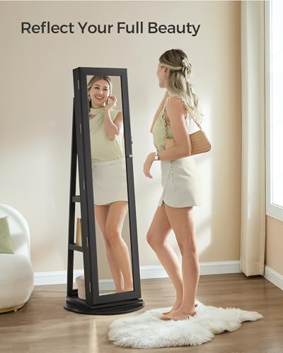Image of SONGMICS 360 Swivel Jewelry Cabinet, Full-Length Mirror, Lockable