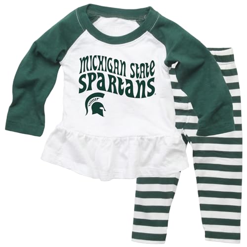 Wes and Willy NCAA Infant Girls Ruffle Raglan Set,Michigan State Spartans,18M,Evergreen