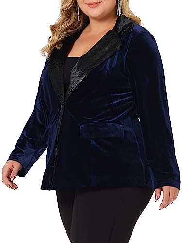 Agnes Orinda Plus Size Velvet Blazer Jacket for Women Vintage Evening Sparkle Party Suit Blazers with Pockets2