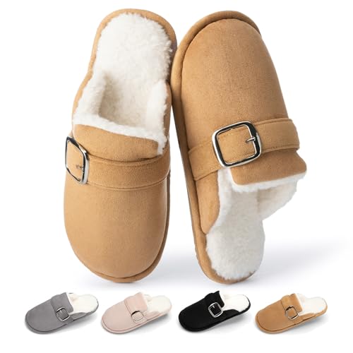Fuzzy Slippers for Women with Memory Foam Warm Winter Suede House Slippers Shoes Indoor Outdoor Gifts For Women Faux Fur Anti-Skid