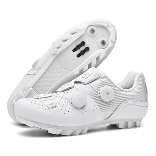Hixingo Zapatilla de Ciclismo MTB Hombre Mujer Zapatos Bicicleta Montaña Exterior, Unisex Zapatillas de Ciclismo Respirables Adulto Compatibles SPD Lock System, 37 47 EU (Blanco,42)